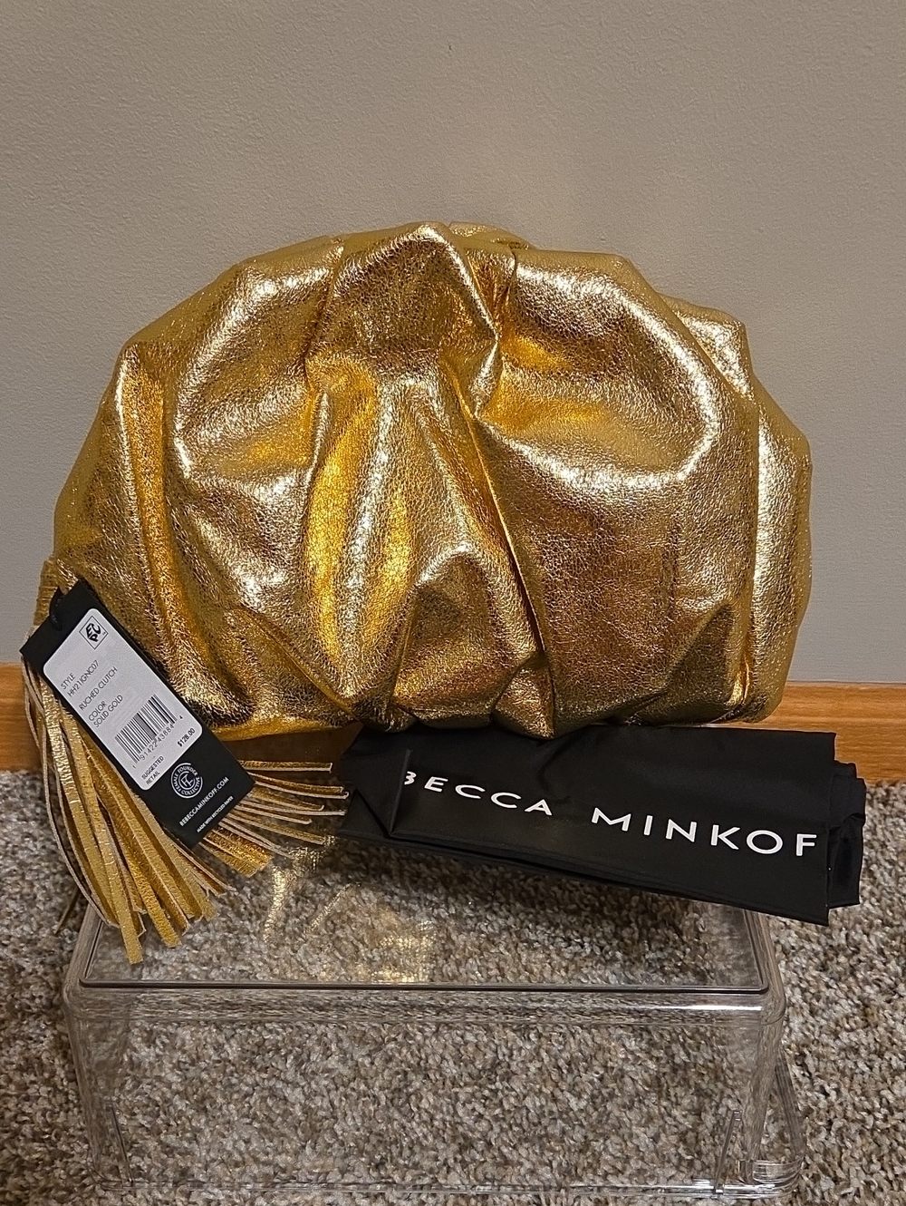 REBECCA MINKOFF Ruched Metallic Zip Clutch Bag
